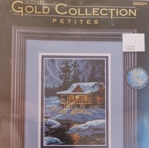 Gold Collection Petites Winter Moonlit Cabin Cross Stitch Kit 5inx7in